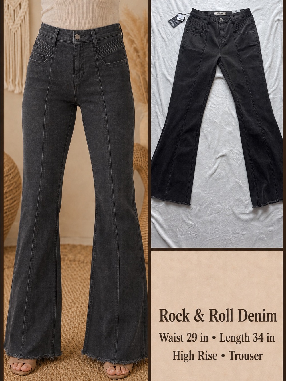 Rock & Roll Denim Ladies Black High Rise Trouser Jeans